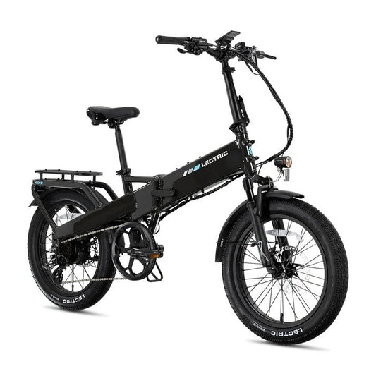 Lectric XP4 Step Over in Tempest Grey, full bike with rear rack and front suspension