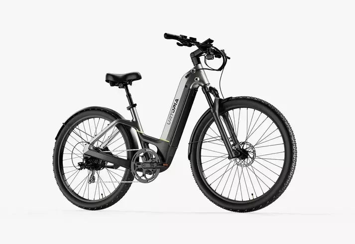 Urtopia Carbon Atom in Moonlight, front three-quarter view of the complete bike