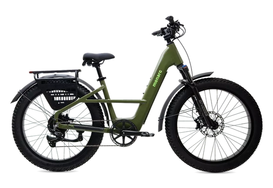 Monarc Marker Step-Thru in Greenway, side view with 26 x 4-inch tires