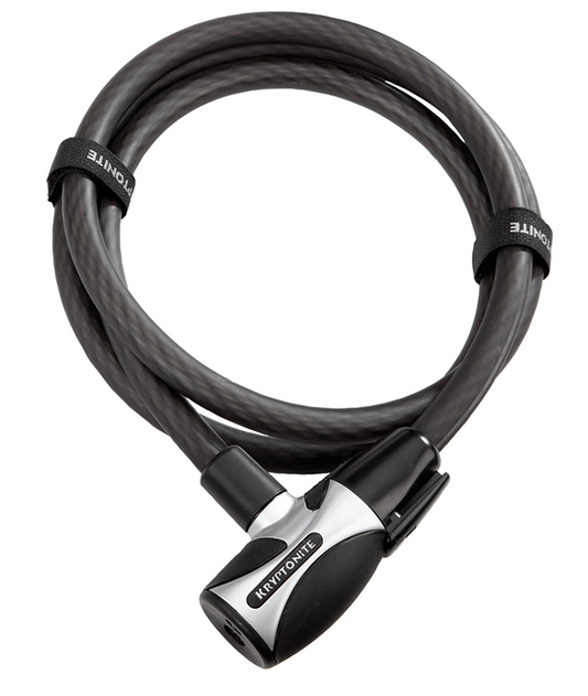 A Kryptonite KryptoFlex 1518 - Key Cable with a braided steel cable and black handle.
