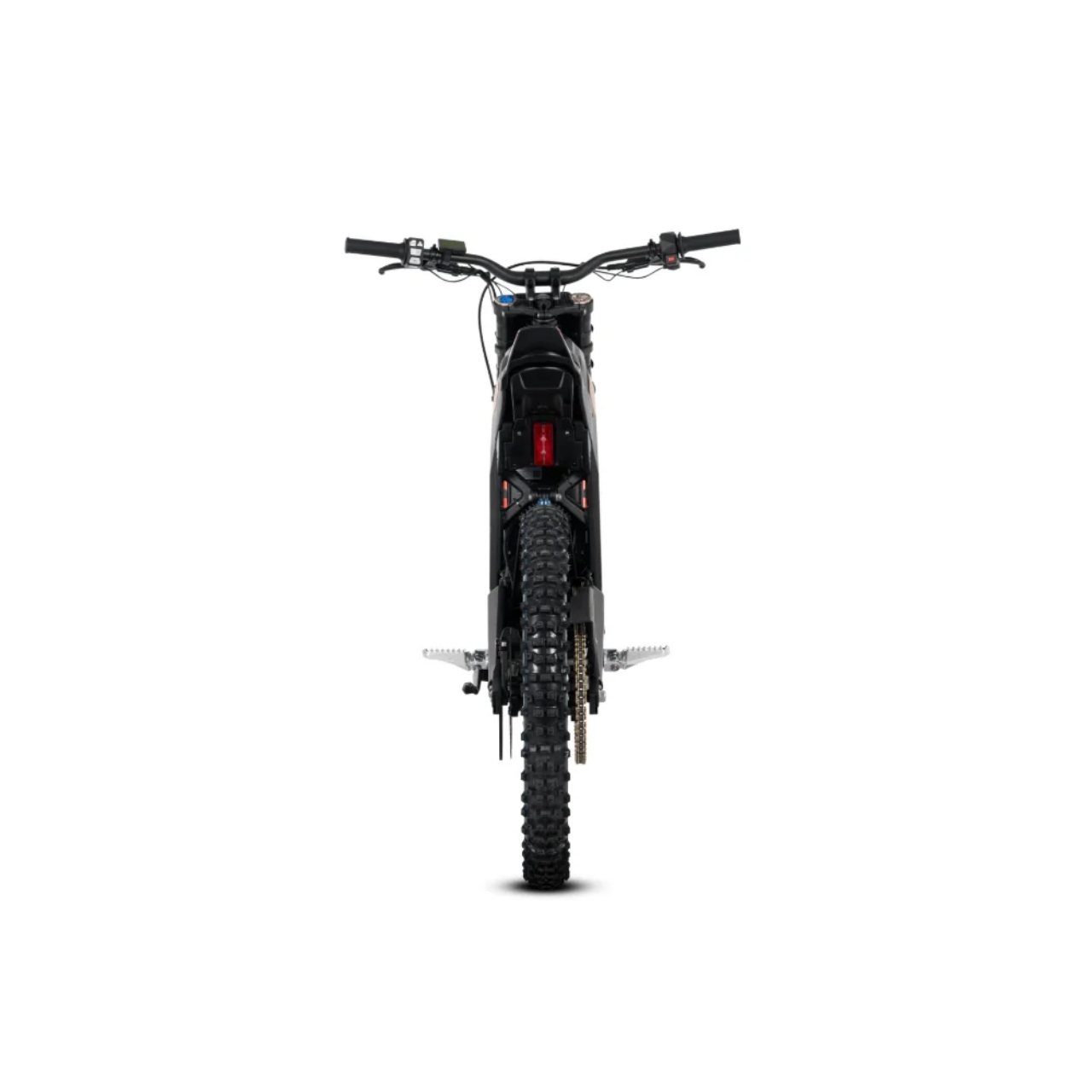 Front view of the Navee Storm X electric dirt bike by Navee, featuring knobby tires, straight handlebars, and visible suspension for off-road performance, showcased on a plain white background.