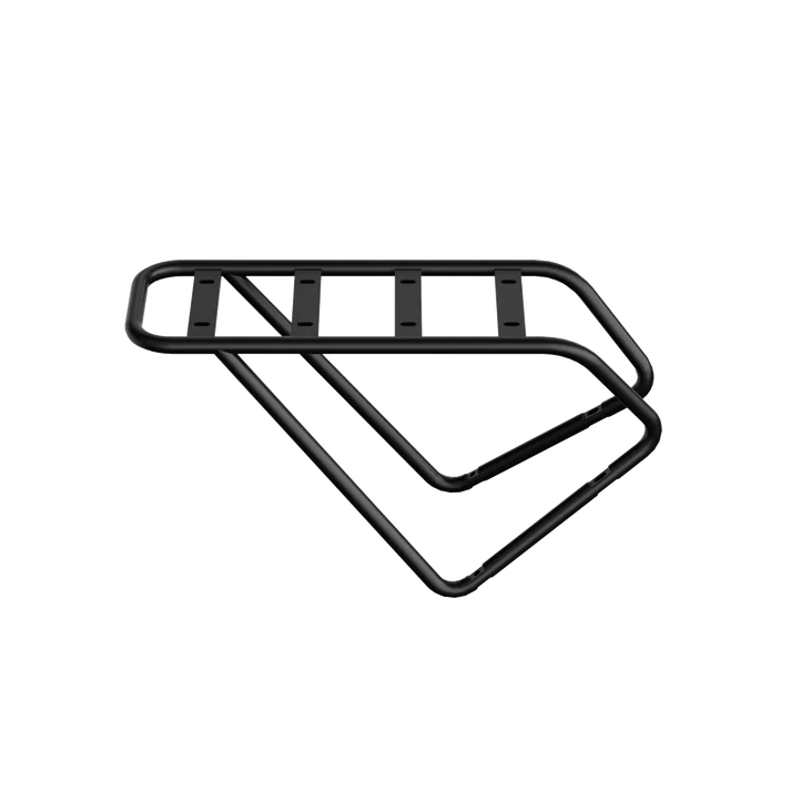 The Urtopia Rear Rack for the Fold ST electric folding bike is a black metal rack with horizontal slats and two side bars, designed by Urtopia, shown against a plain white background.