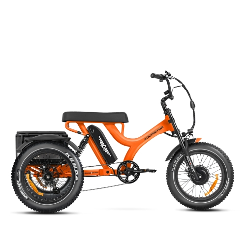 Addmotor - Herotri M-365X adult electric trike with an orange frame and black accents on a white background.