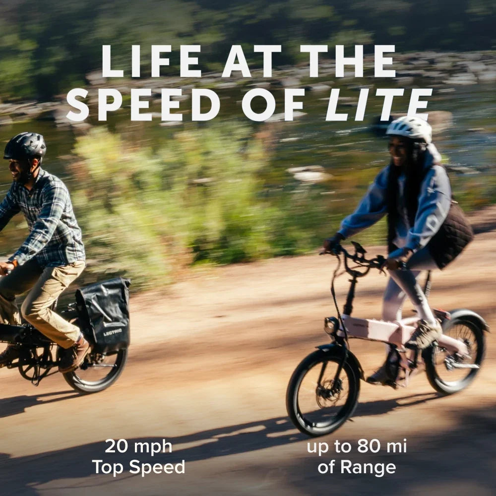 Lectric XP Lite3 Ballerina Pink riding lifestyle, up to 80-mile long-range battery range at Tampa Bay eBikes