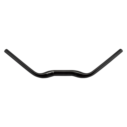 A black urban bar handlebar with a slight rise in the middle and straight extensions on either side, designed for an ergonomic hand position, the Handlebars - Transit Ergo - Origin8 by ORIGIN8.