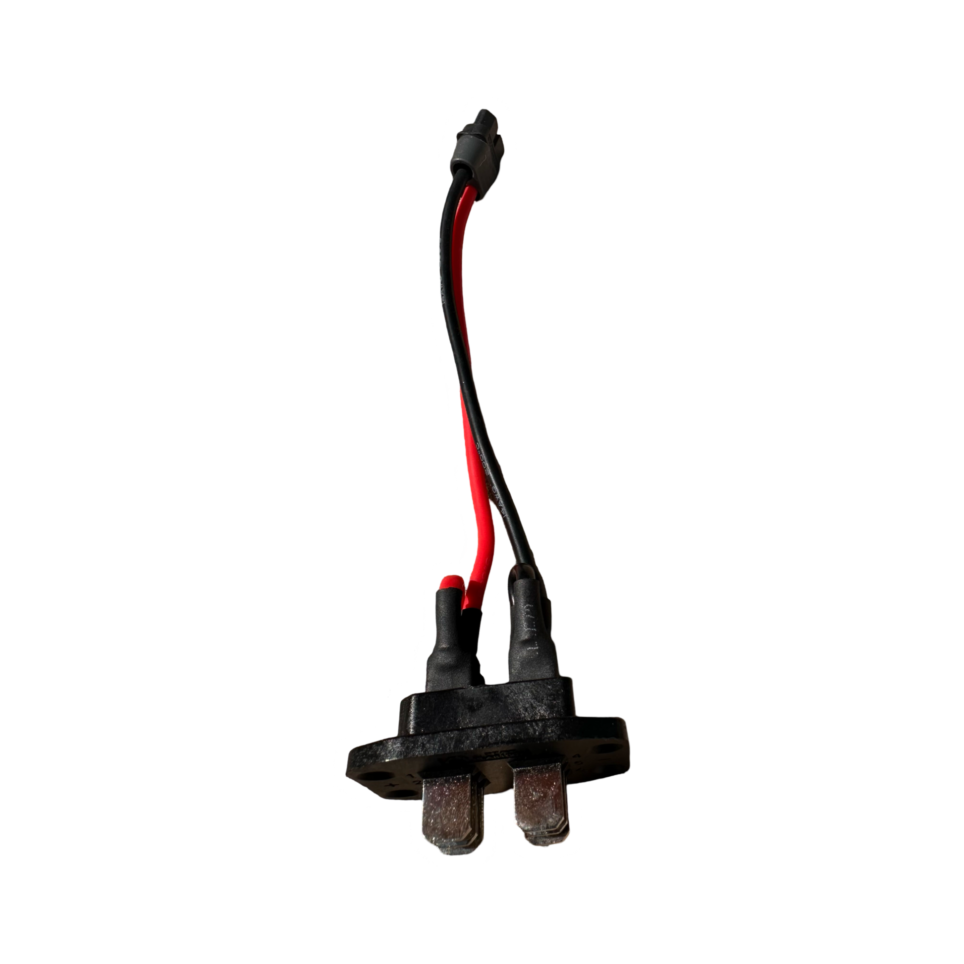 A close-up of the ElectricAllWheel TFL 6-Pin XT60 Adapter, featuring 14AWG silicone wires (one black, one red) connected to a black base and connector, isolated on a white background.