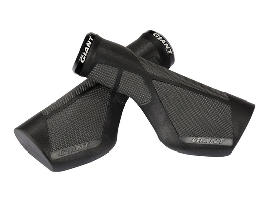 A pair of black Giant Ergo Max Lock-On Grips with the brand name "GIANT" visible on them. Ergonomically designed, the grips have a textured surface for superior grip and vibration damping.