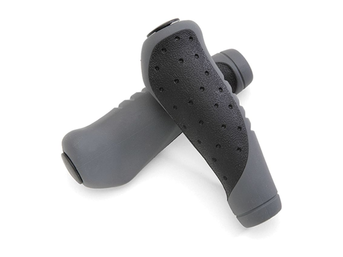 A pair of black and gray Comfort DX Grips by Giant with a textured surface for improved grip and a dual compound design for enhanced comfort.