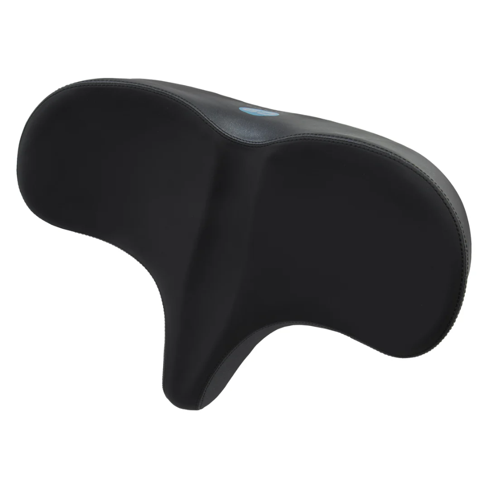 The CLOUD-9 Flex-Curve XL by CLOUD-9 is a black, extra-wide bike saddle featuring an ergonomic contoured design with a central groove—perfect as a memory foam seat upgrade for greater riding comfort.