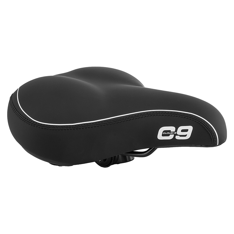 A CLOUD-9 Cruiser Select bike seat with the number 99 on it. The seat features an anatomic relief design for added comfort during long rides and is covered with a soft touch vinyl cover.
