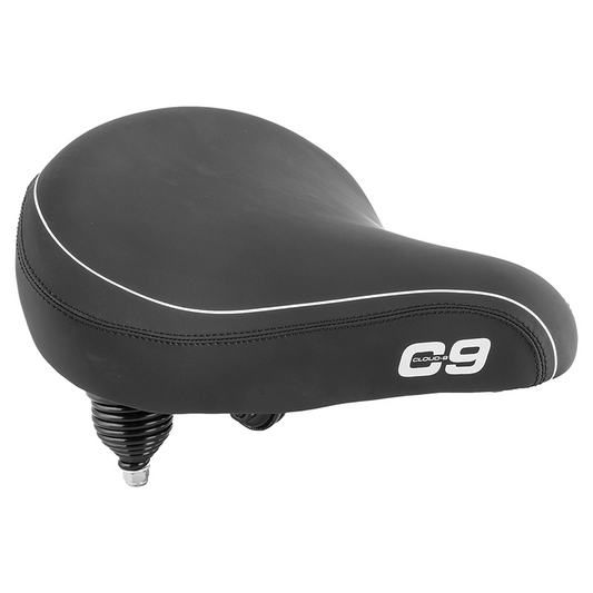 A black CLOUD-9 Cruiser Contour bicycle seat with the word c9 on it.