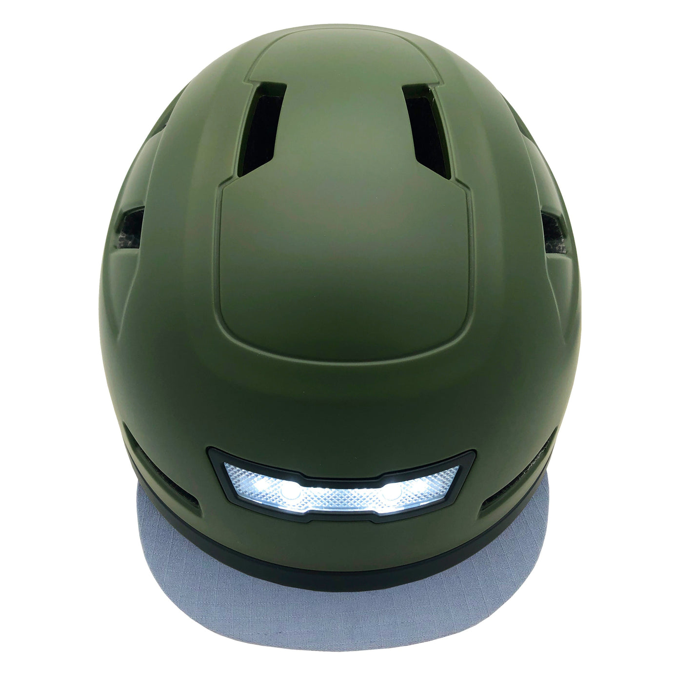 Green XNITO e-bike helmet with illuminated front visor.