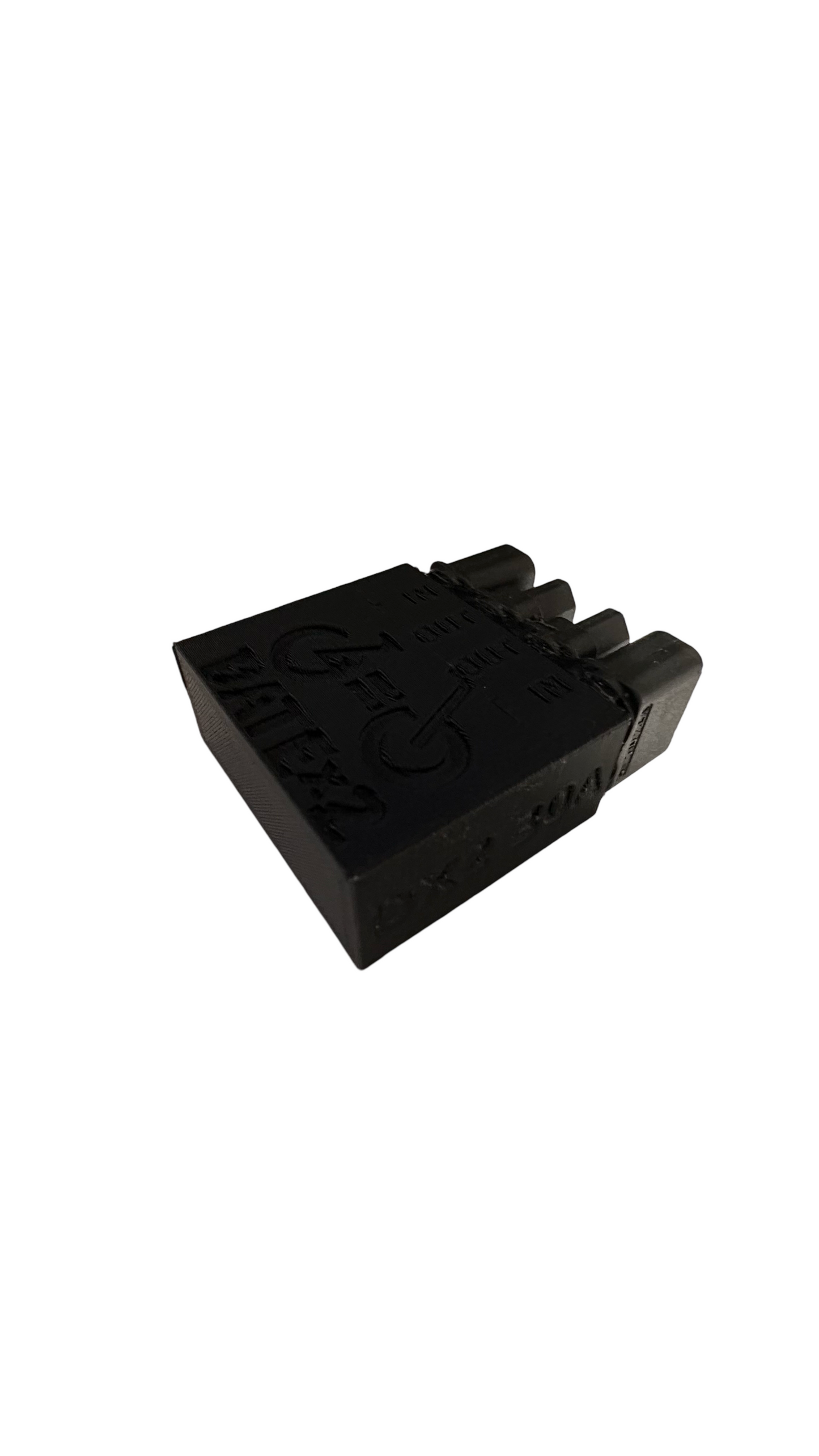 The ElectricAllWheel DateX2 Dx2 30A (60A MAX) Universal Dual Battery Dual Output Discharge Balancer Kit features a black plastic connector with three prongs and embossed symbols, ideal for plug-and-play ebike kits.