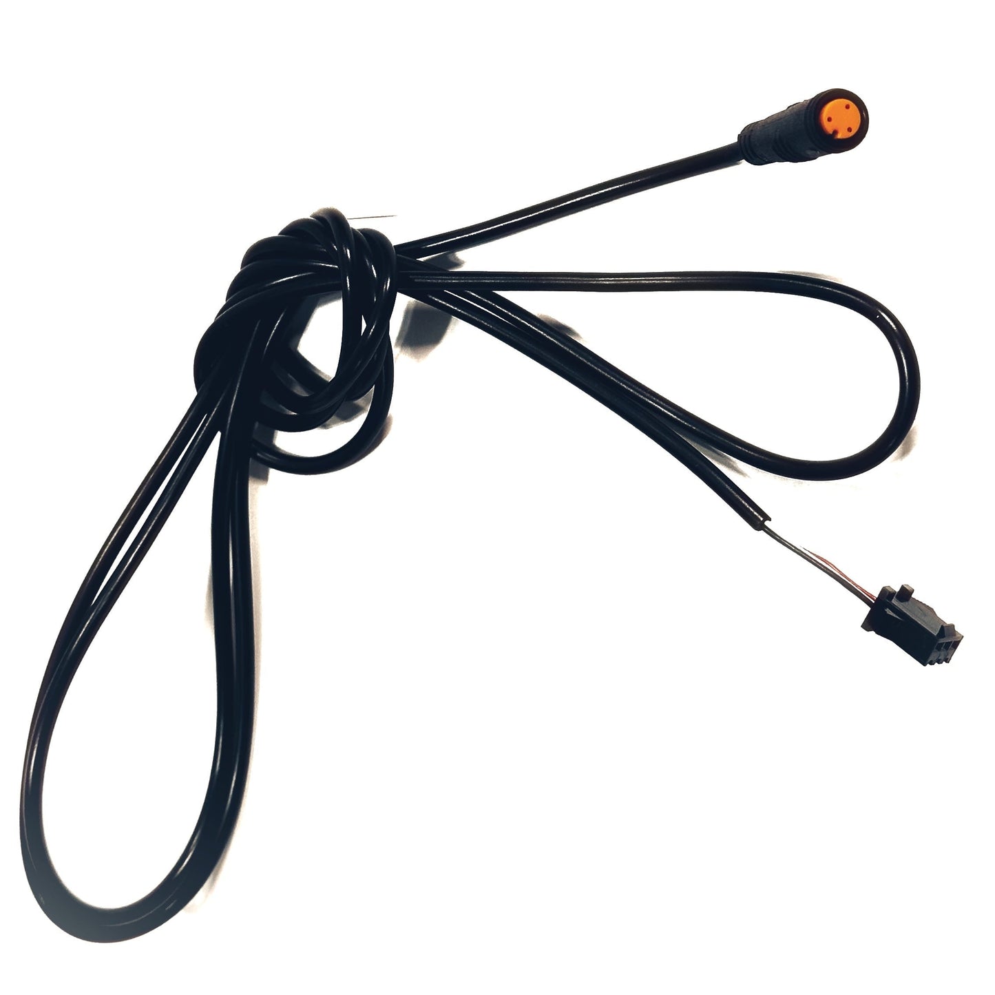 The ElectricAllWheel Thumb Throttle Conversion Kit (Lectric/AIPAS Fit) features a black cable with ergonomic grips, a round orange connector on one end, and a rectangular black connector with exposed wires on the other.