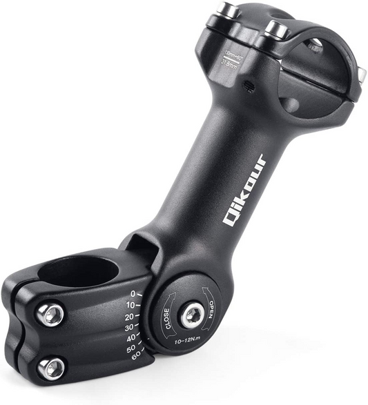 A black Tampa Bay eBikes Adjustable Stem with a handlebar clamp.