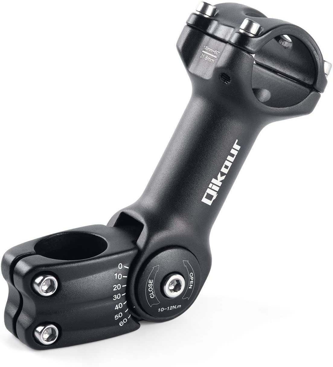 A black adjustable mountain bike stem with visible bolts and angle markings, featuring the brand name "Tampa Bay eBikes" written on the side.