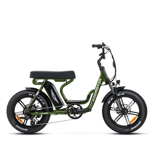 Addmotor - M-66 R7 moped-style electric fat-tire bicycle on a white background.