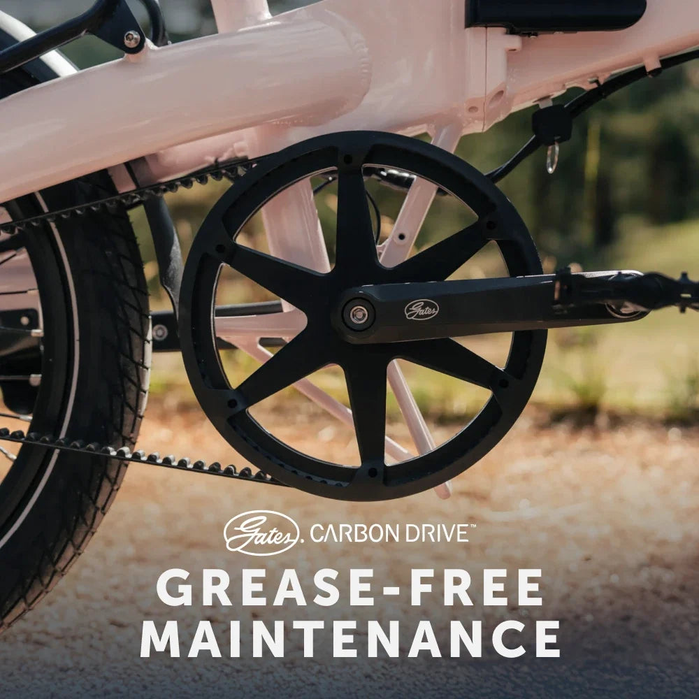 Lectric XP Lite3 Ballerina Pink Gates Carbon belt drivetrain detail at Tampa Bay eBikes