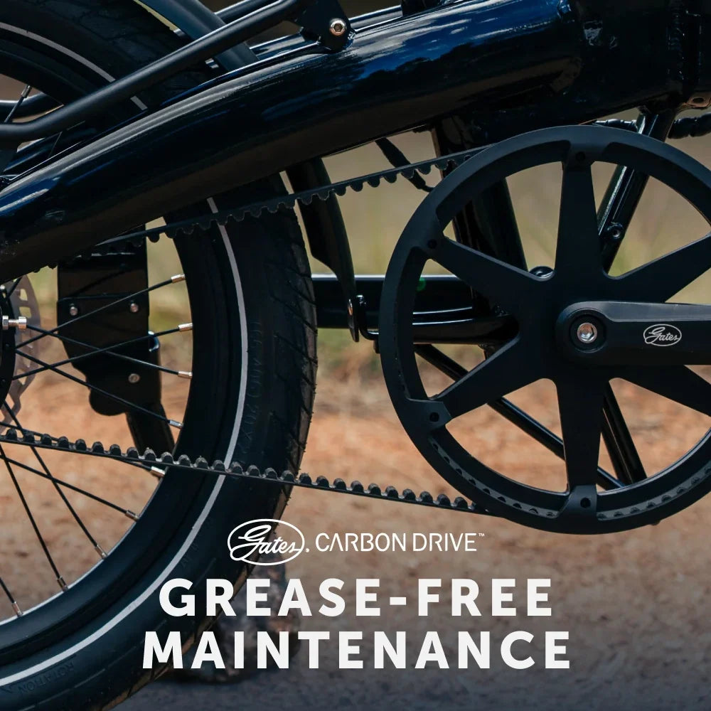 Lectric XP Lite3 JW Black Gates Carbon belt drivetrain detail at Tampa Bay eBikes