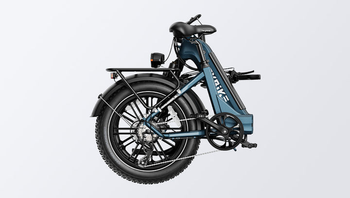 HeyBike- Ranger S folding electric bike with a blue frame, displayed against a plain gray background.