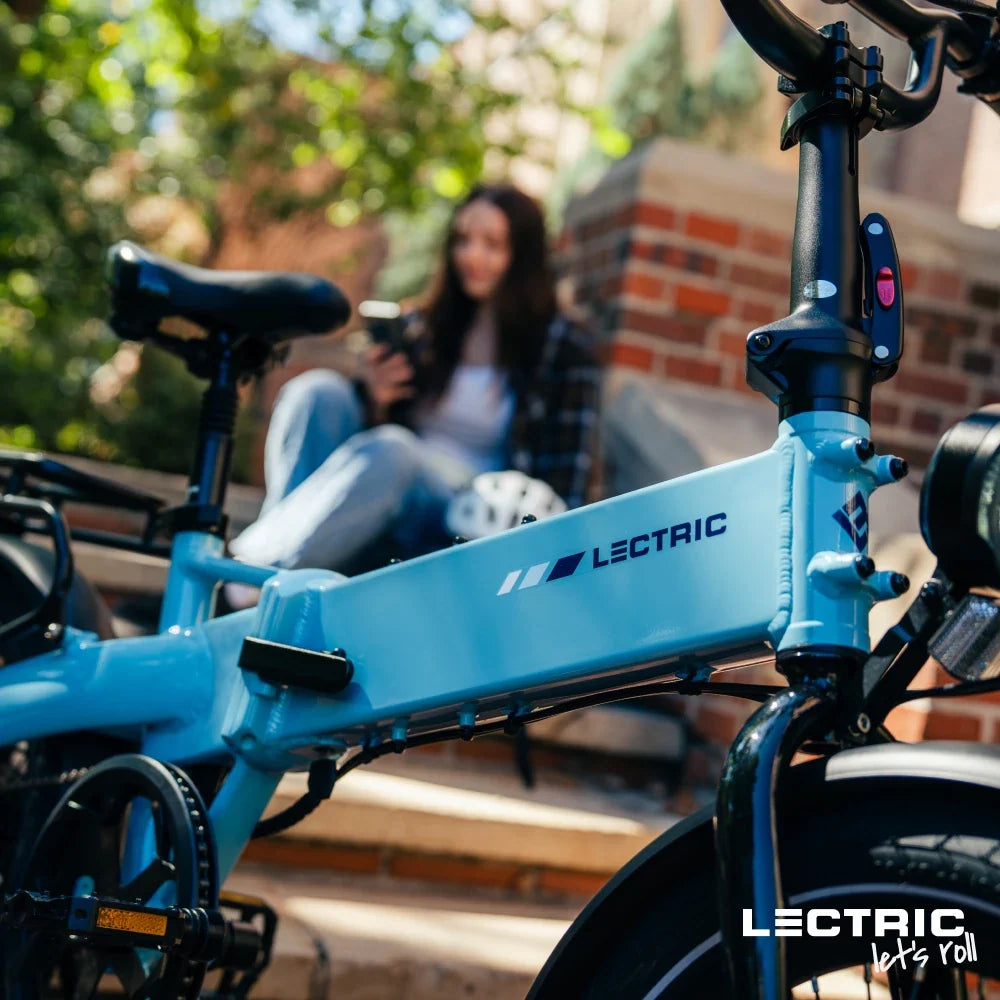 Lectric XP Lite3 Blue Mist riding lifestyle at Tampa Bay eBikes