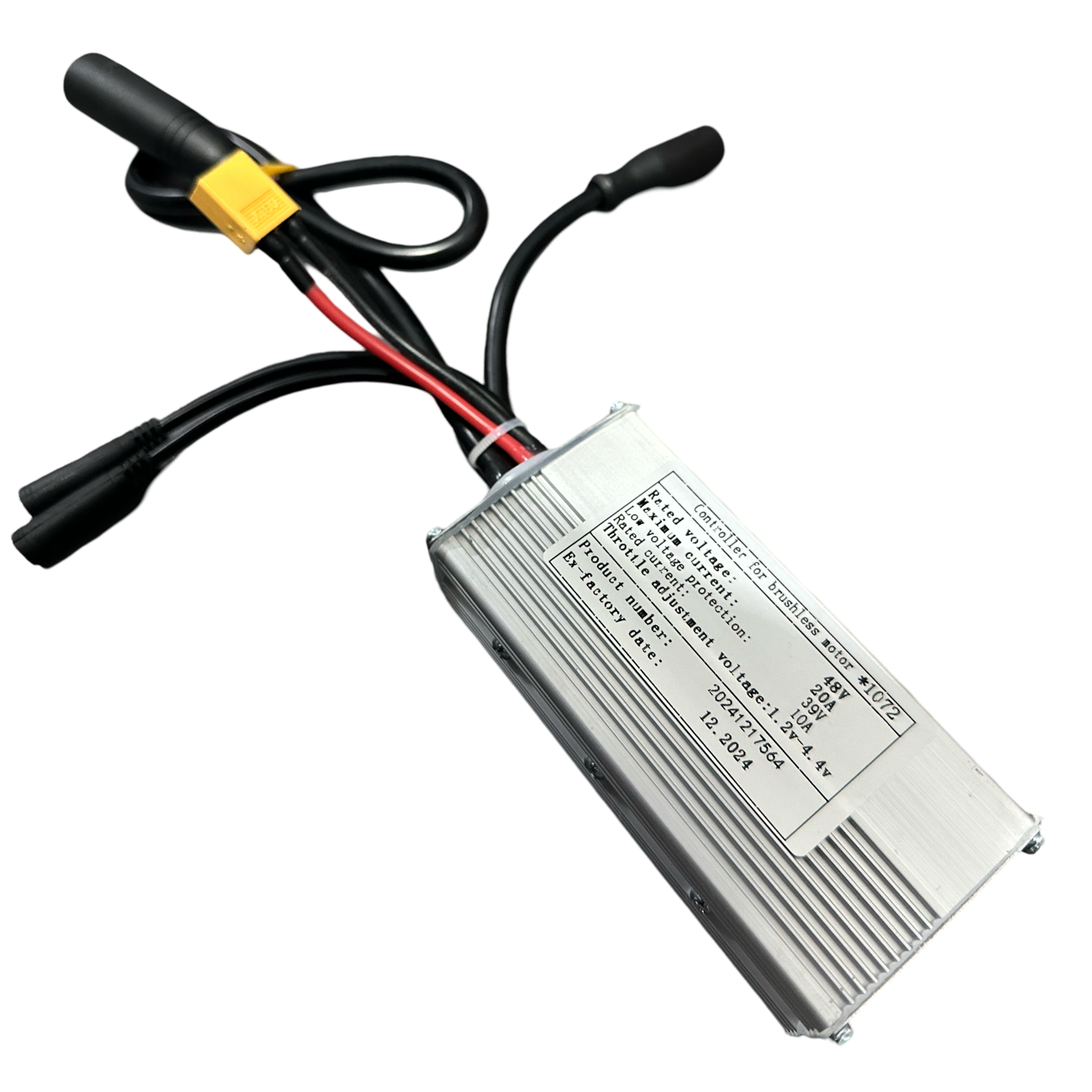 Rectangular metal electronic controller from ElectricAllWheel, with black and red wires, connectors, and spec label; compatible with ElectricAllWheel 3.0 Bundle Package (Lectric XP3.0 Fit) LCD-M7C-2 e-bike control panel (color display).