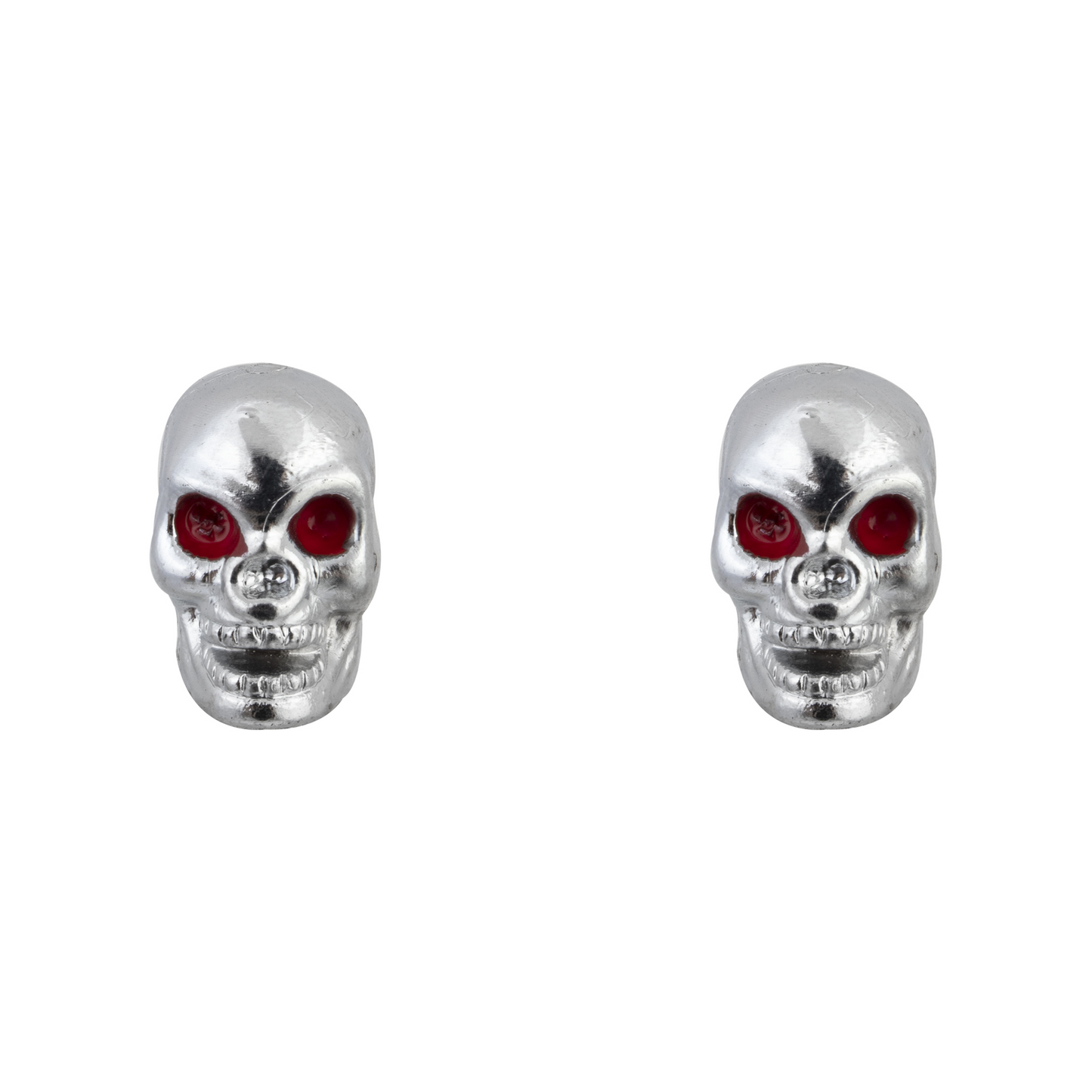 A pair of Copy of Trik Topz - Silver Skulls with red eyes.