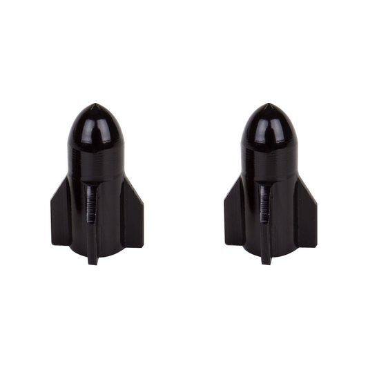 Two Trik Topz - Black Rockets on a white background.