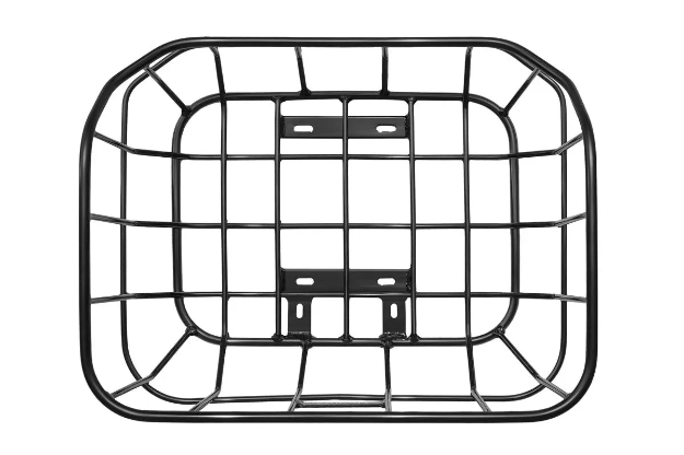 The HeyBike Rear Basket - Himiway is a rectangular black metal wire bike rear basket with mounting brackets, shown from above on a white background—ideal for grocery shopping and boosting your cargo capacity.
