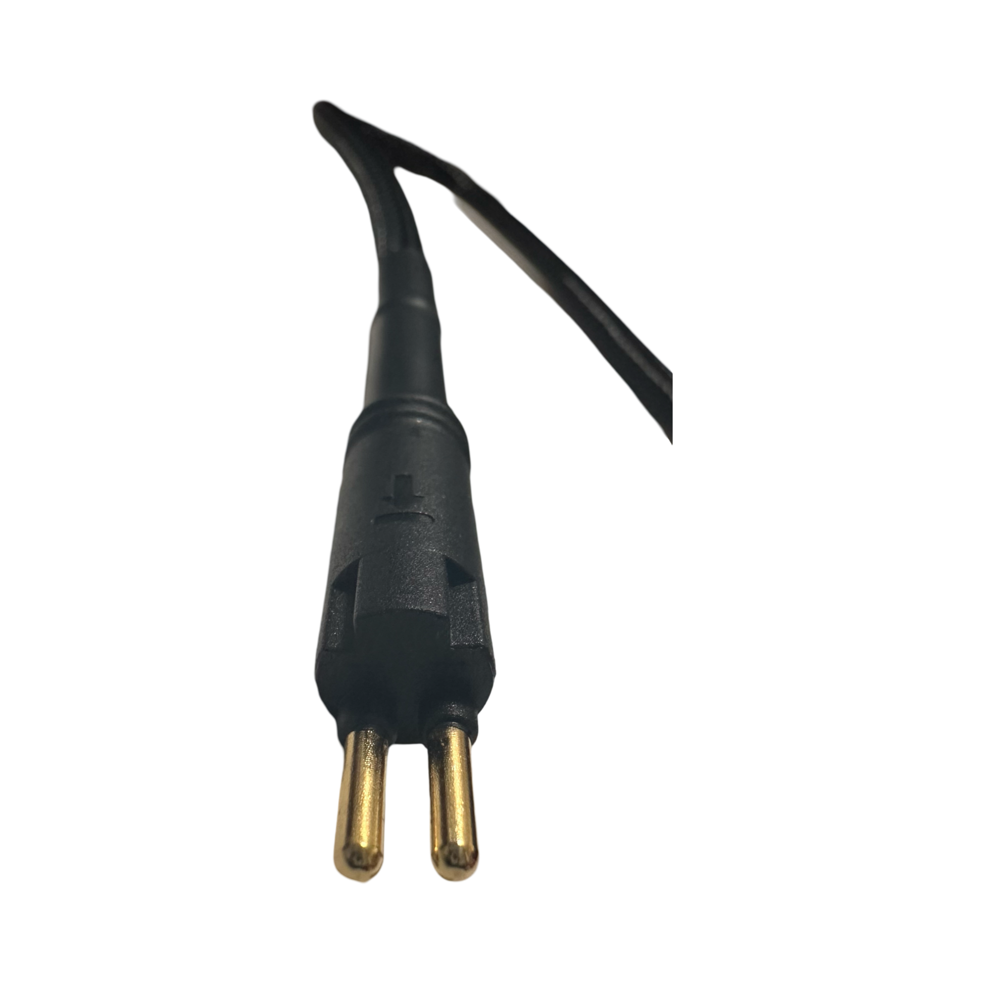Close-up of an ElectricAllWheel YLS-M/F to XT60 M/F cable with XT60 adapters, showing a black electrical cord and two-prong European plug on a white background.