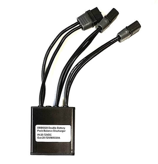 The ElectricAllWheel 20A Dual Battery Discharge Balancer Kit (Z2095 2-Pin to XT60 Cables) features input/output voltage labels and three cables—perfect as a plug-and-play solution for your e-bike second battery setup.