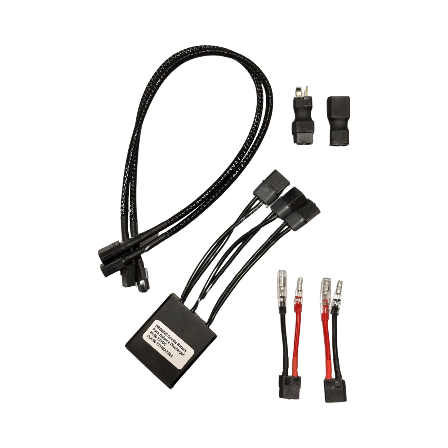 The ElectricAllWheel 3.0 Bundle Package (Lectric XP3.0 Fit) by ElectricAllWheel features e-bike wiring adapters, connectors, a black LCD-M7C-2 control panel module, split cables, and connectors arranged on a white background.