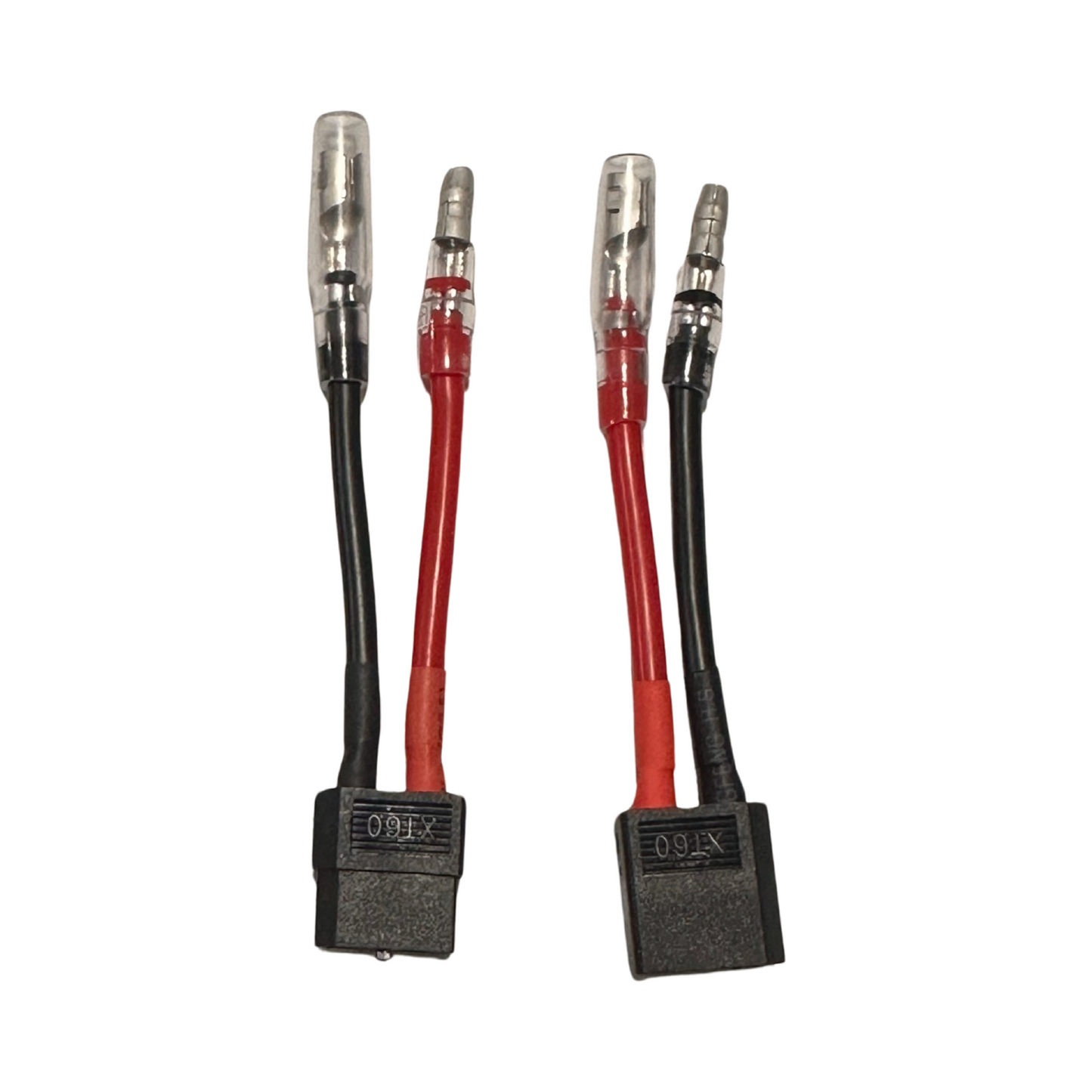 The ElectricAllWheel 40A Universal Dual Battery Balancer Kit (Bullet, T-plug, XT60) features black and red spade terminal connectors with rectangular plugs—perfect for plug-and-play setups like e-bike dual battery kits. Shown on a white background.