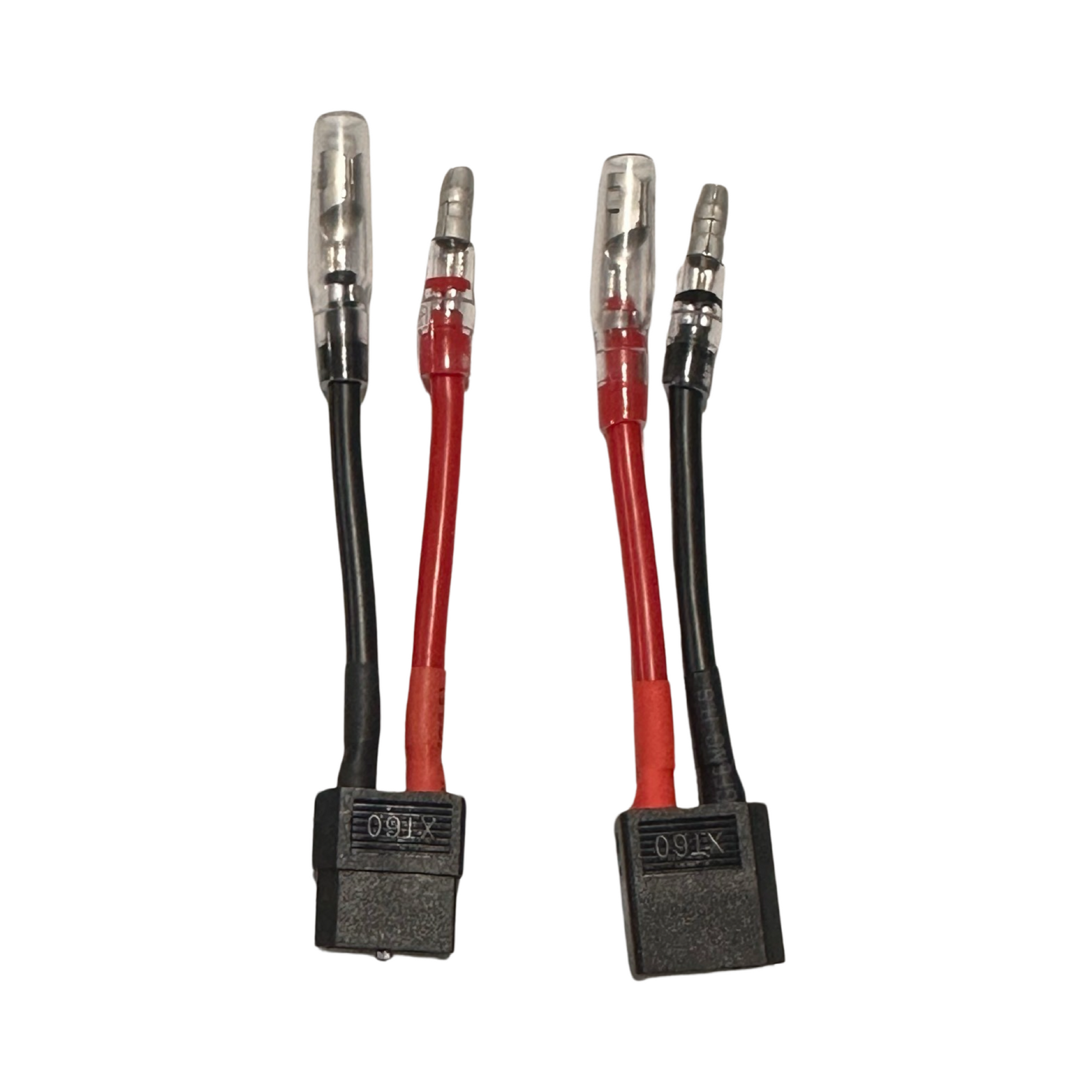 The ElectricAllWheel 40A Universal Dual Battery Balancer Kit (Bullet, T-plug, XT60) features black and red spade terminal connectors with rectangular plugs—perfect for plug-and-play setups like e-bike dual battery kits. Shown on a white background.