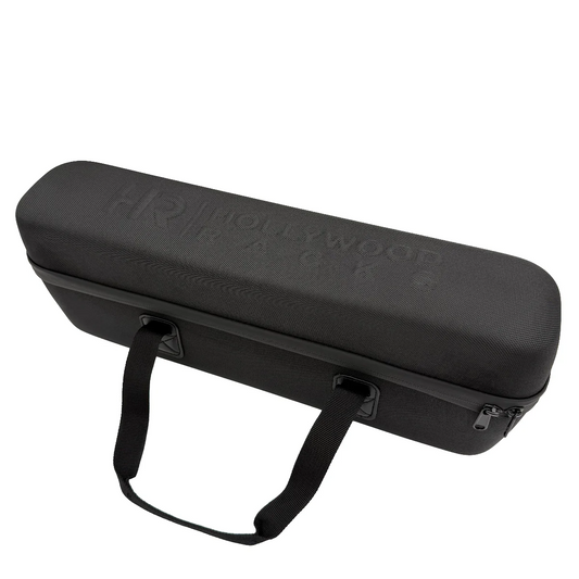 The Hollywood Racks Transport Bag for eBike Battery is a black rectangular zippered bag with two handles and the brand embossed on top. It's ideal for secure, weather-resistant battery storage while traveling.