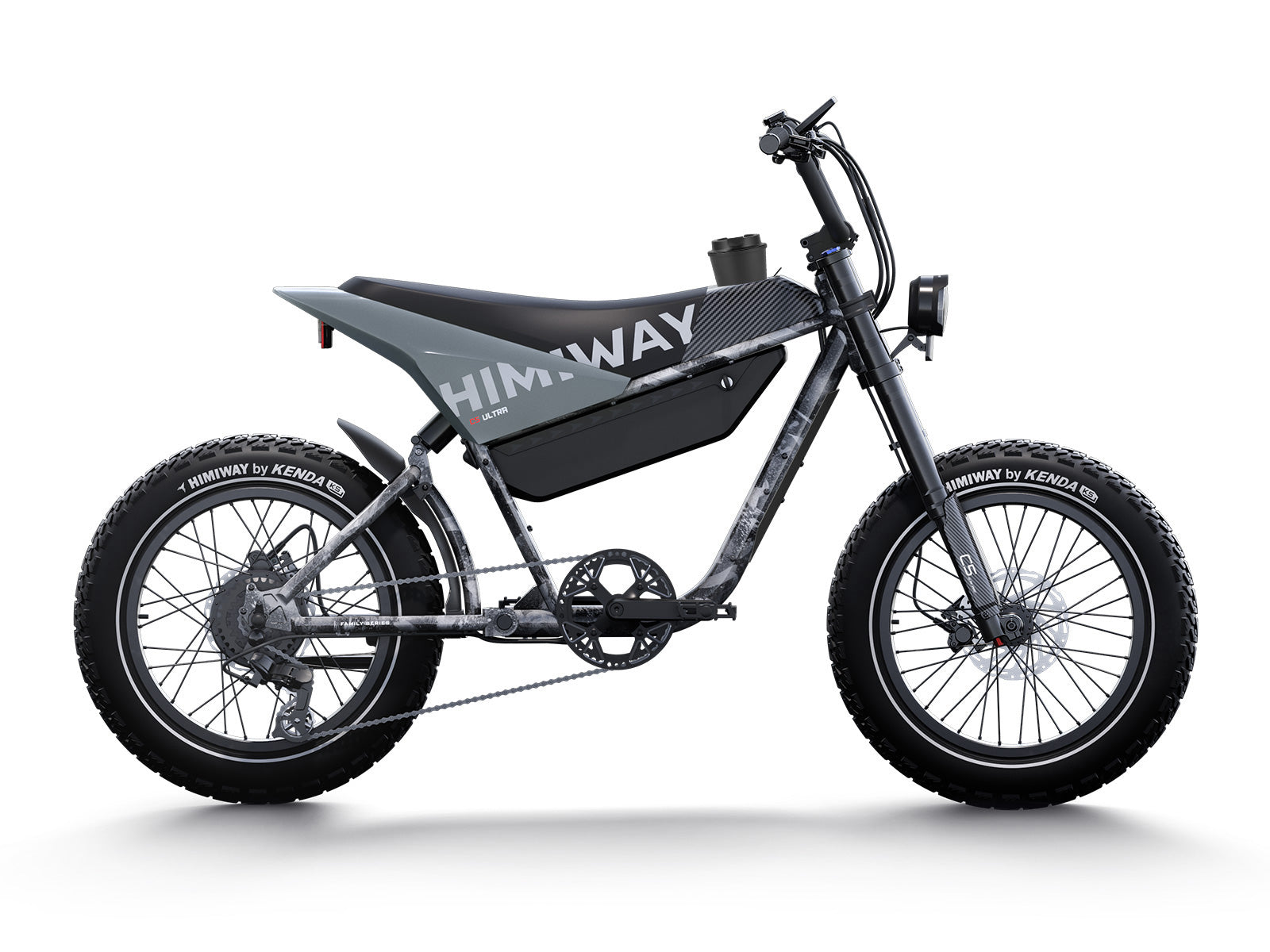 Side view of the Himiway - C5 Ultra electric bicycle featuring robust fat tires and a stylish black frame, designed to provide exceptional comfort for long-distance adventures.