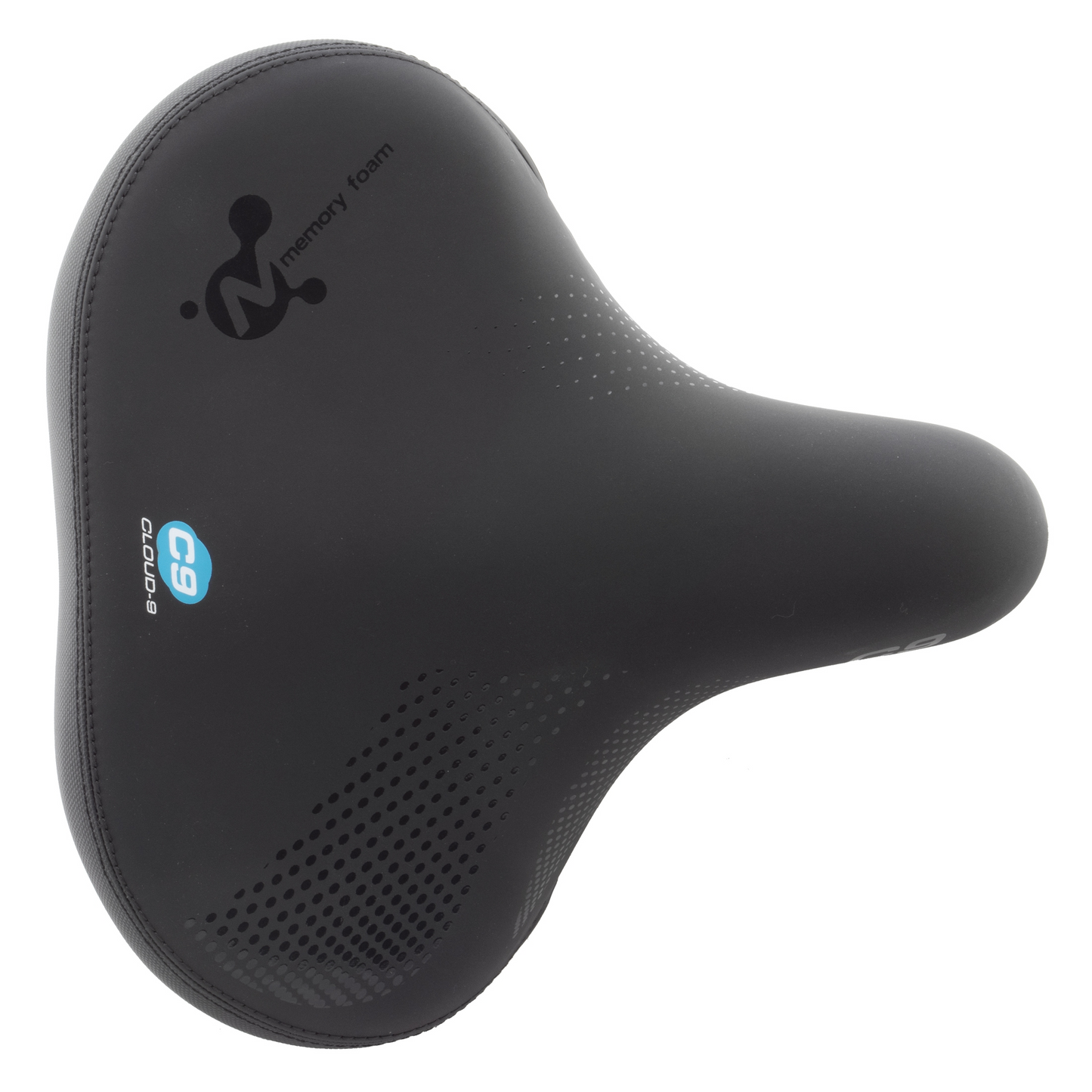 Pictured is a CLOUD-9 Cruiser Contour Sport saddle in black, made from multi-stage foam and featuring the logos "C9" and "Cloud 9.