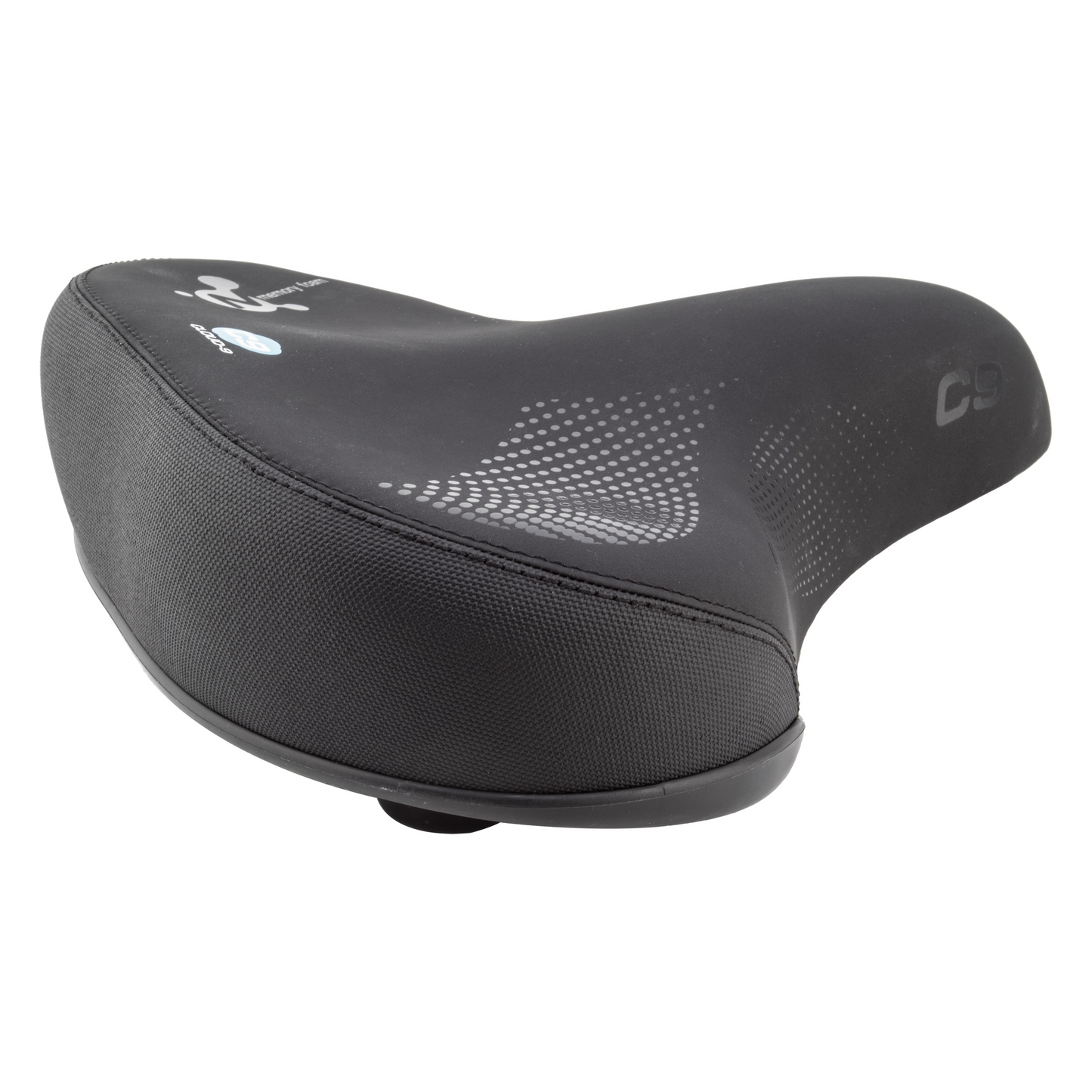 A CLOUD-9 Cruiser Contour Sport bike seat by CLOUD-9, featuring dual coil spring suspension and an ergonomic design with perforated details on the seat and sides.