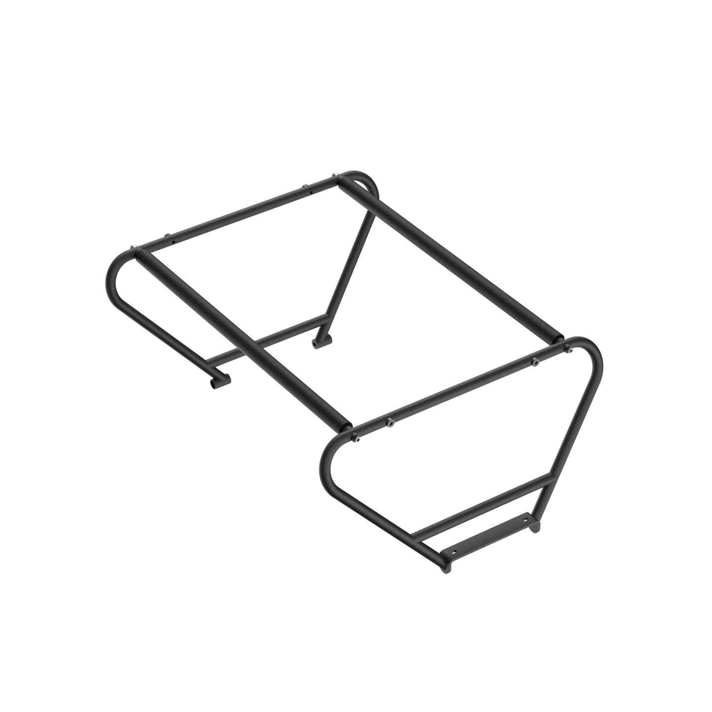 A child safety balustrade designed by Velotric, featuring a black metal frame with four legs and a rectangular top, similar to a minimalist bench or support structure, perfect for enhancing the stability of the Velotric Packer 1 bike.