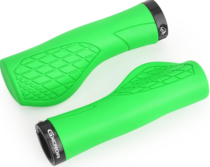 Tampa Bay eBikes Grips - Color Splash: bright green ergonomic bike grips with textured, anti-slip surfaces and black end caps for comfort and control.