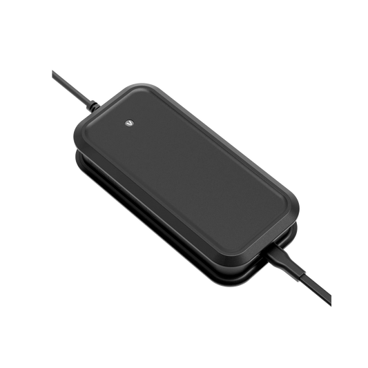 A Velotric Charger for Discover 2 / Summit 1 in black, featuring a sleek rectangular design and an integrated cable, ideal for effortlessly powering up your Velotric Nomad.