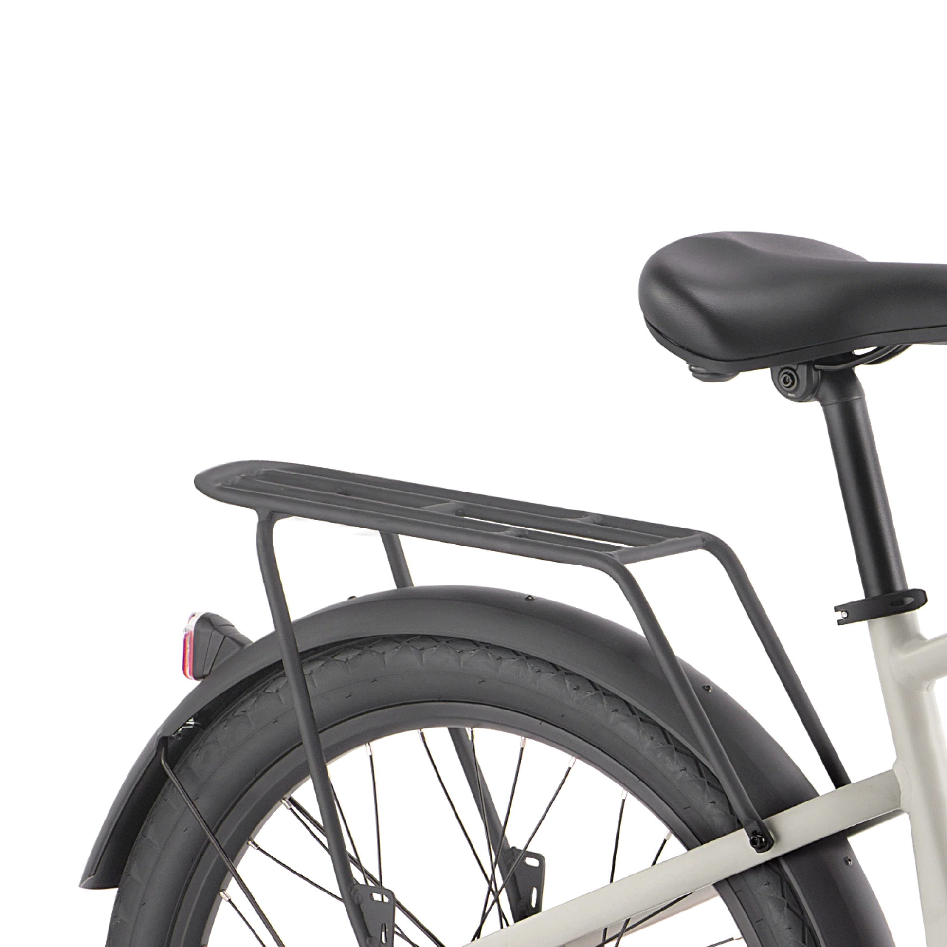 The Velotric Rear Rack - Discover 1 with a basket on it.