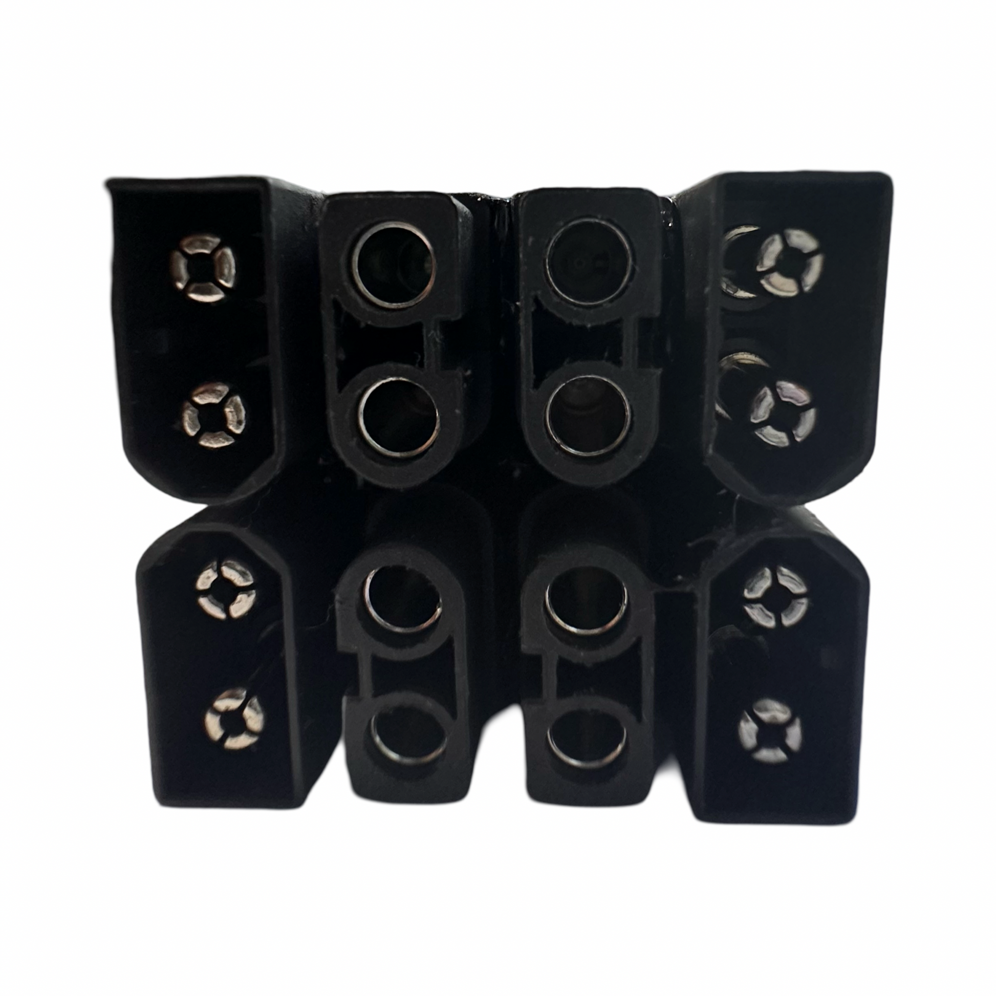 Close-up of the ElectricAllWheel DateX2 Dx4 Battery Balancer's black 6+2 pin PCIe connector, showing metal contacts in the plastic housing and its plug-and-play design, ideal for 4x input and dual 4x output battery management.