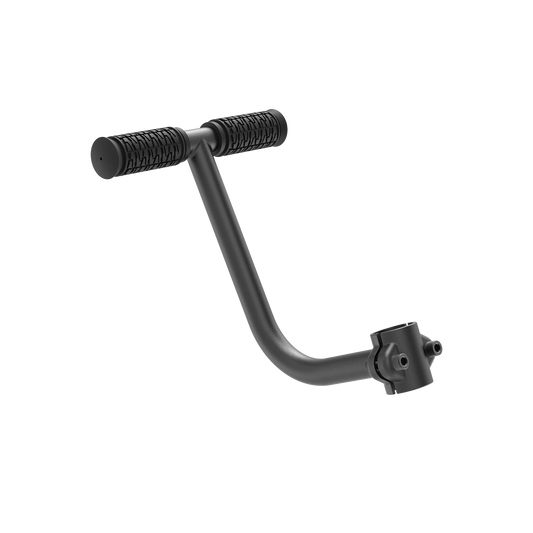 Velotric Passenger Handrail: Black metal bike handlebar attachment with textured rubber grips and mounting bracket, designed as a Velotric bike accessory. Brand: Velotric. Shown isolated on white background.
