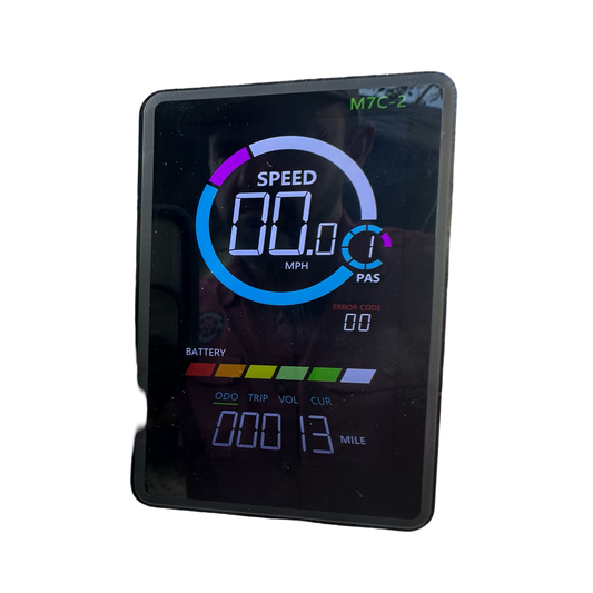The ElectricAllWheel Color Replacement Display (Lectric Fit) (Julet 5-pin) shows speed at 0.0 mph, PAS level, no error code, battery status, and an odometer reading of 13 miles on its color screen.