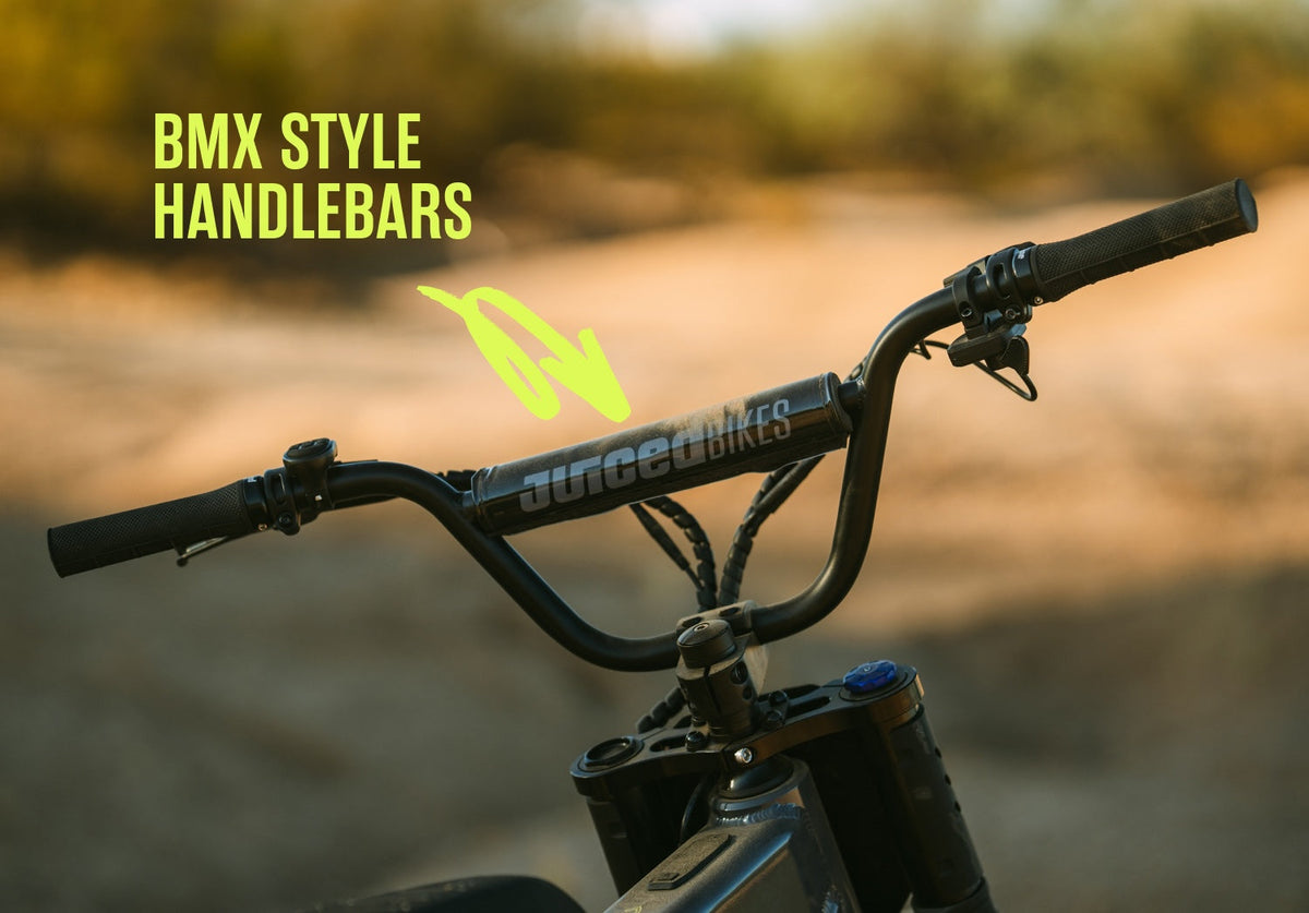 Juiced Scrambler Dual-Battery Hardtail — BMX-style handlebars and controls