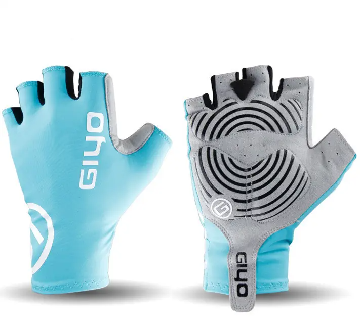 A pair of GIYO women's cycling gloves in blue and white.