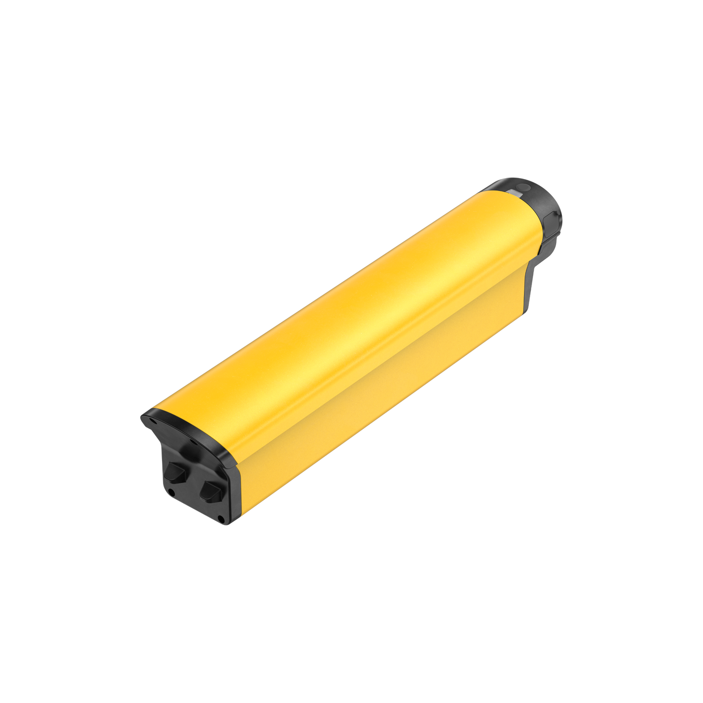 Yellow safety light curtain with black end caps and a Velotric Extra Battery Pack on a dark background.