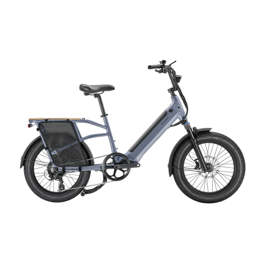 The Velotric - Go 1 - Indigo Gray electric bike is shown against a black background.