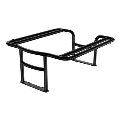 A black metal table with a black frame and Hovsco rear rack.